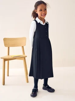 Donkerblauw - Asymmetrische lange schoolovergooier met knoopsluiting aan de voorkant (3-14jr)