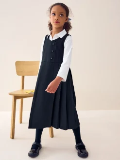 Donkerblauw - Asymmetrische lange schoolovergooier met knoopsluiting aan de voorkant (3-14jr)