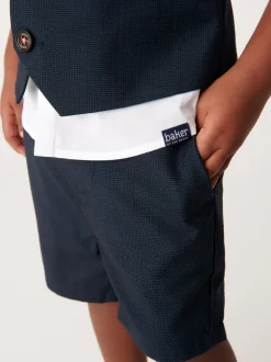 Donkerblauw - Baker By Ted Baker set van overhemd, gilet en short
