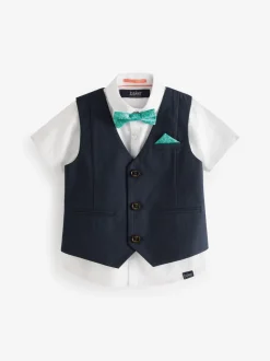 Donkerblauw - Baker By Ted Baker set van overhemd, gilet en short