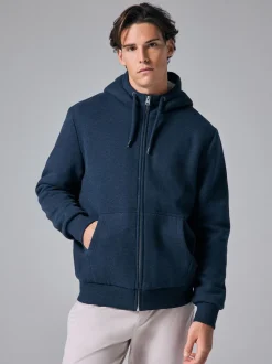 Donkerblauw - Borg hoodie met fleecevoering en volledige ritssluiting