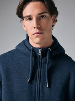 Donkerblauw - Borg hoodie met fleecevoering en volledige ritssluiting