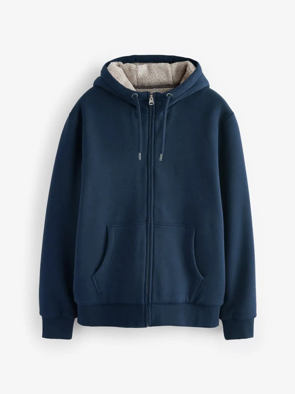 Donkerblauw - Borg hoodie met fleecevoering en volledige ritssluiting