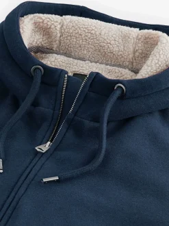 Donkerblauw - Borg hoodie met fleecevoering en volledige ritssluiting