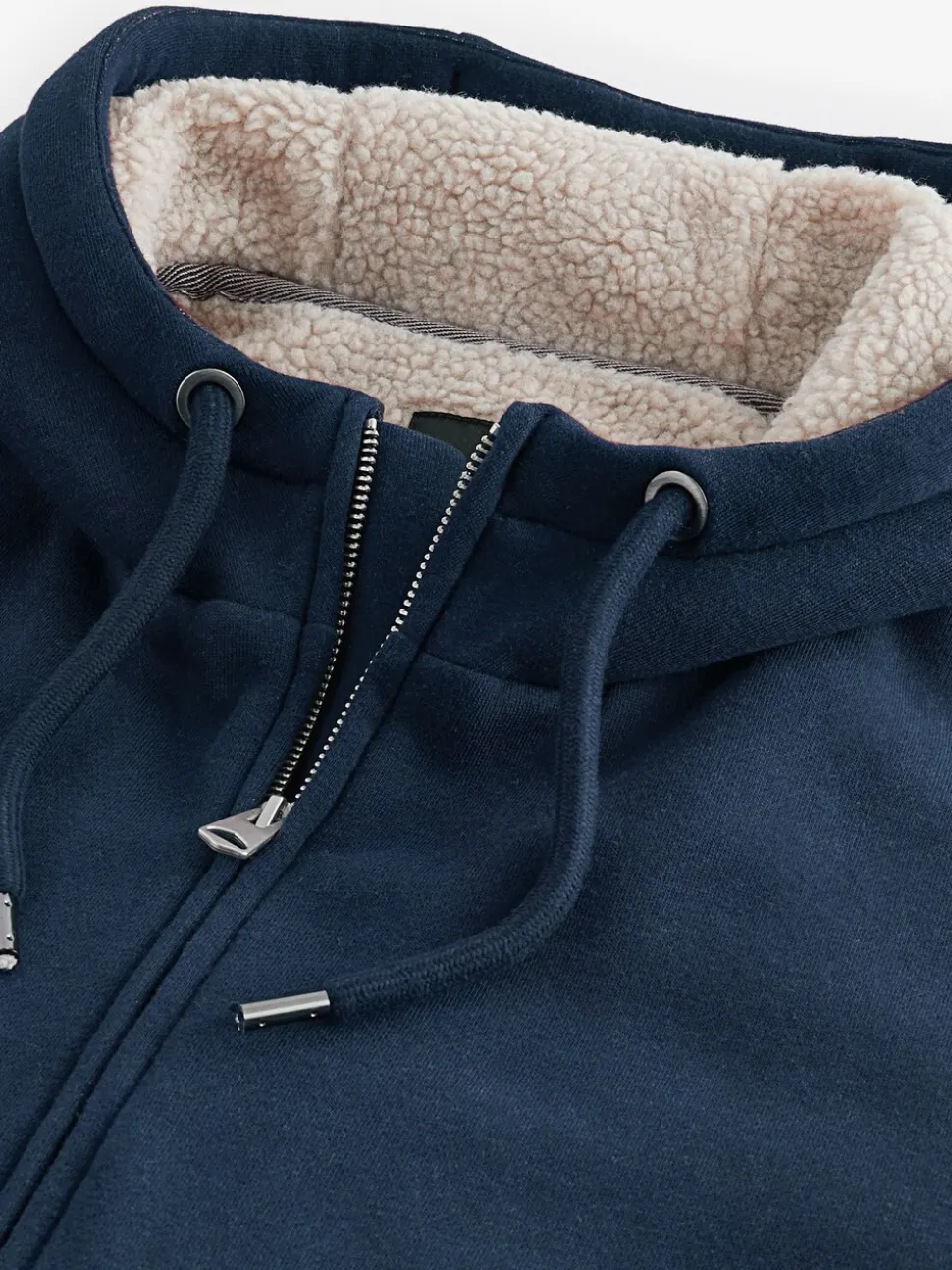 Donkerblauw - Borg hoodie met fleecevoering en volledige ritssluiting