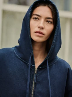 Donkerblauw - Denim Jersey Zip Through Hoodie