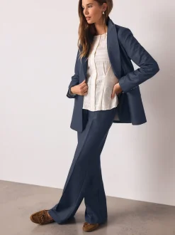 Donkerblauw - Denim Military Fitted Single Breasted Blazer