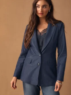 Donkerblauw - Denim Military Fitted Single Breasted Blazer