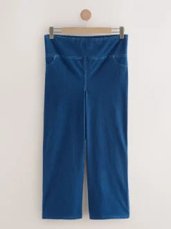 Donkerblauw - Denim zwangerschapsleggings met wijde pijpen