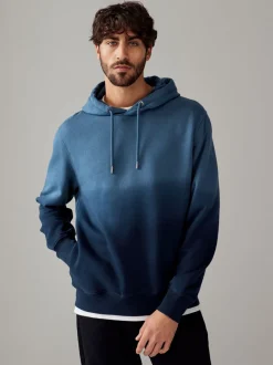 Donkerblauw - Dip Dye Katoenrijke Jersey Hoodie