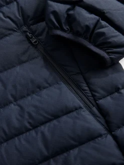 Donkerblauw - Douchebestendige lichtgewicht pufferjas met capuchon