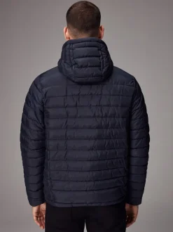 Donkerblauw - Douchebestendige lichtgewicht pufferjas met capuchon