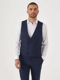 Donkerblauw - Dubbele knoop - Skopes Harcourt gilet maatpak met enkel rij knopen