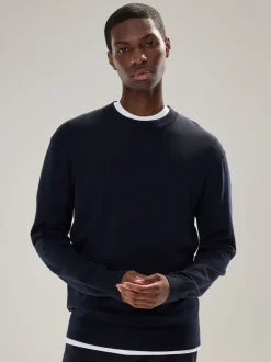 Donkerblauw - Effen - Regular Fit Cotton Rich Crew Neck Jumper