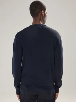 Donkerblauw - Effen - Regular Fit Cotton Rich Crew Neck Jumper