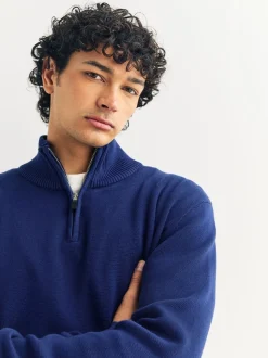 Donkerblauw - Effen - Regular fit 100% katoenen premium trui met korte rits
