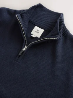 Donkerblauw - Effen - Regular fit 100% katoenen premium trui met korte rits