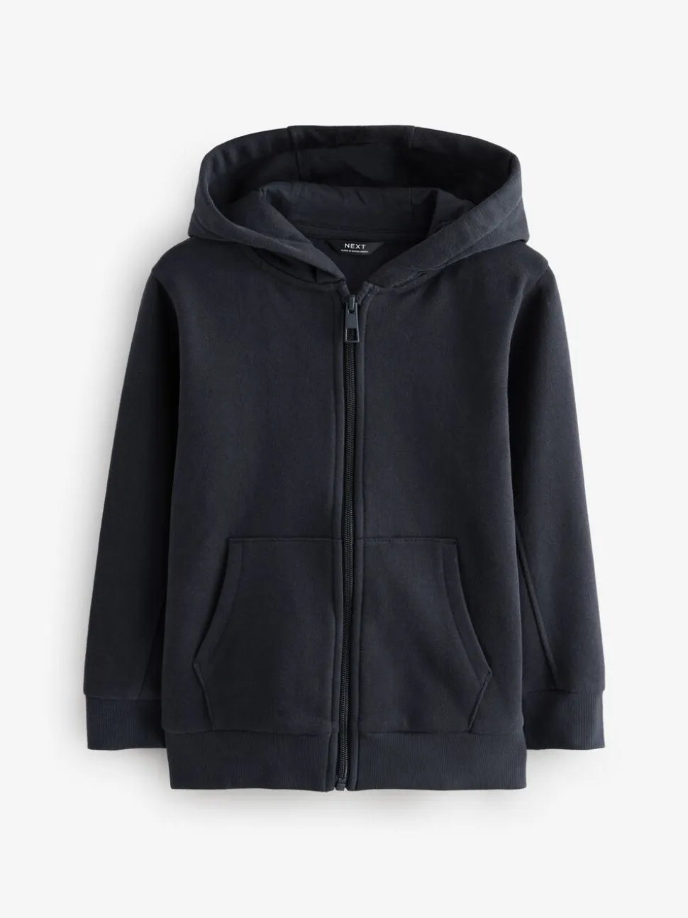 Donkerblauw - Effen hoodie met doorlopende rits (3-16 jr)