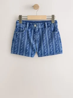 Donkerblauw - Floral Denim Shorts (3-16yrs)