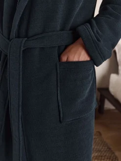 Donkerblauw - Geribbelde kamerjas met textuur