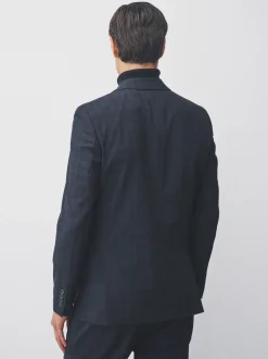 Donkerblauw - Geruit kostuum met smalle pasvorm: colbert