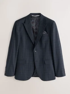 Donkerblauw - Geruit kostuum met smalle pasvorm: colbert