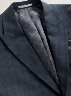 Donkerblauw - Geruit kostuum met smalle pasvorm: colbert