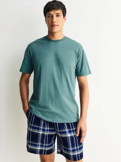 Donkerblauw - Geruite pyjama met korte mouwen