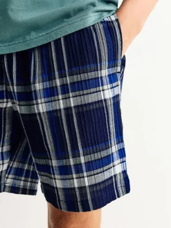 Donkerblauw - Geruite pyjama met korte mouwen