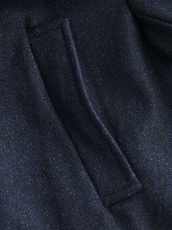 Donkerblauw - Gewatteerde jas van wolmix met visgraatmotief en geïntegreerd gilet