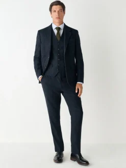 Donkerblauw - Herringbone Wool Blend Suit Waistcoast