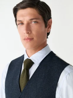 Donkerblauw - Herringbone Wool Blend Suit Waistcoast