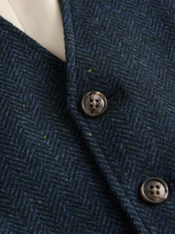 Donkerblauw - Herringbone Wool Blend Suit Waistcoast