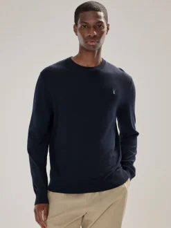 Donkerblauw - Hertlogo - Regular Fit Cotton Rich Crew Neck Jumper