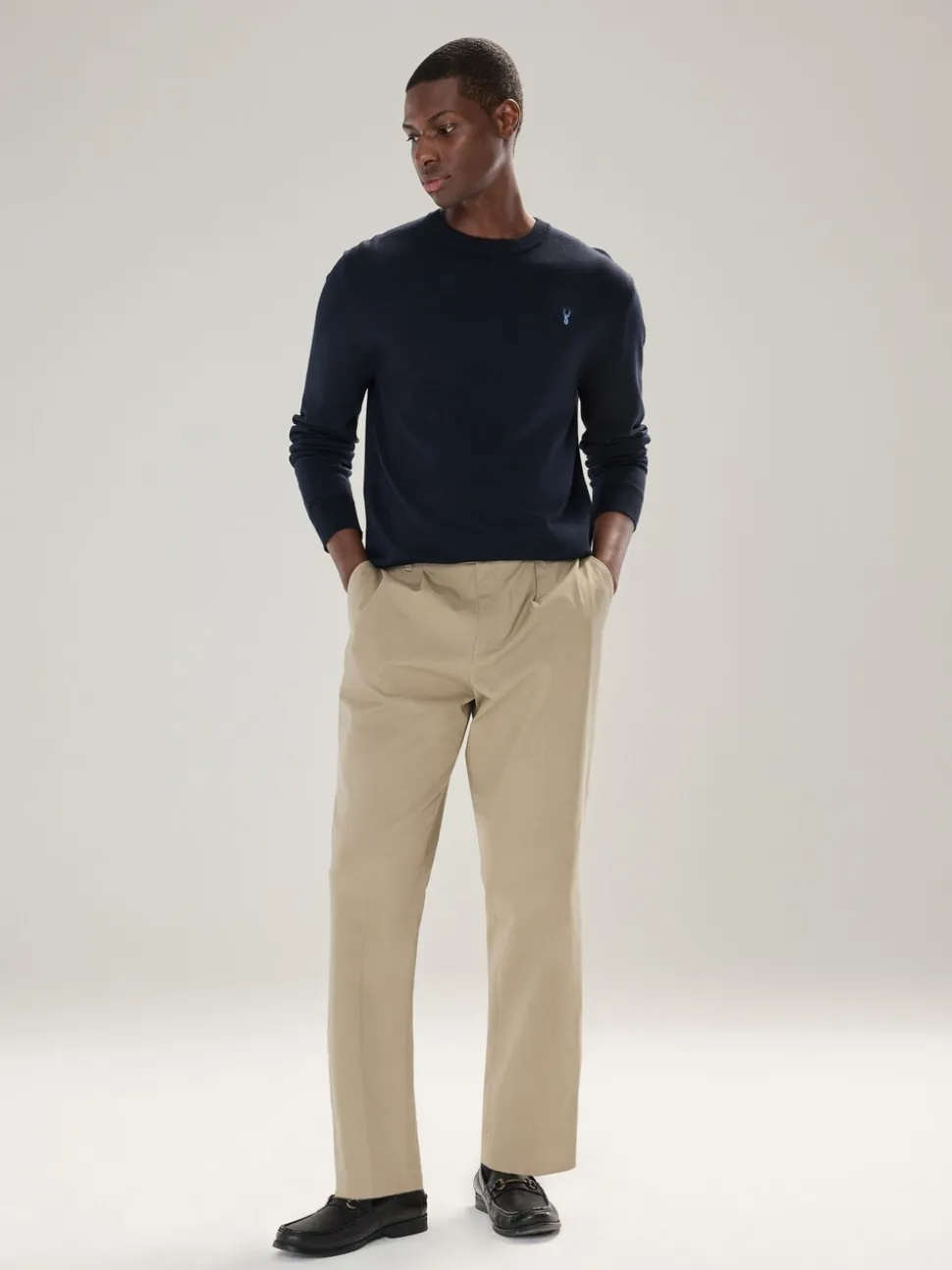Donkerblauw - Hertlogo - Regular Fit Cotton Rich Crew Neck Jumper