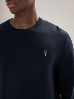 Donkerblauw - Hertlogo - Regular Fit Cotton Rich Crew Neck Jumper