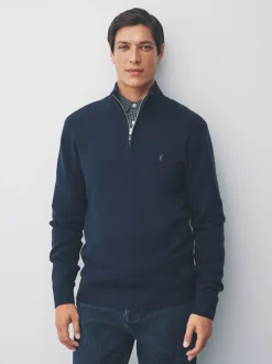 Donkerblauw - Hertlogo - Regular fit 100% katoenen premium trui met korte rits