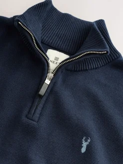 Donkerblauw - Hertlogo - Regular fit 100% katoenen premium trui met korte rits