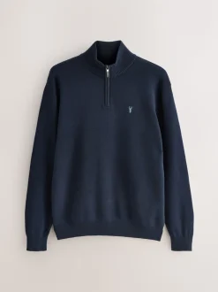 Donkerblauw - Hertlogo - Regular fit 100% katoenen premium trui met korte rits