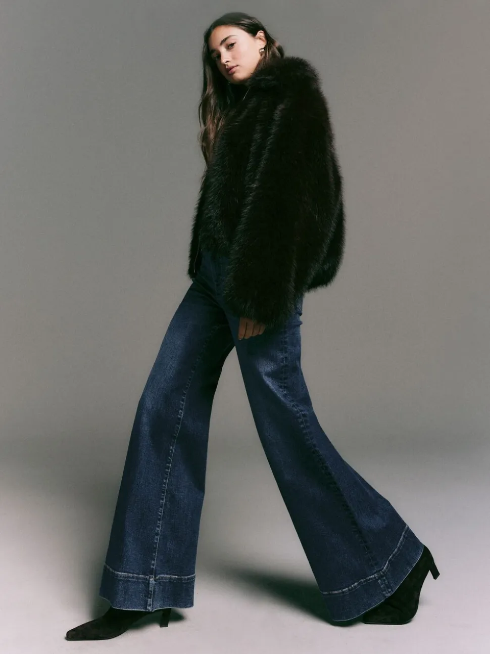 Donkerblauw - High Rise stretchy Jeans met wijde pijpen