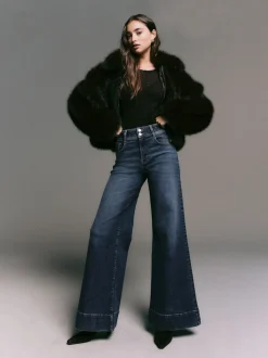 Donkerblauw - High Rise stretchy Jeans met wijde pijpen
