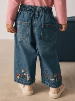 Donkerblauw - Jeans met muizenborduursel (3mnd -7jr)