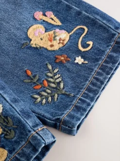 Donkerblauw - Jeans met muizenborduursel (3mnd -7jr)