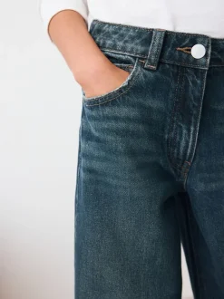 Donkerblauw - Jeans met omgeslagen wijde pijpen (3-16jr)