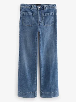 Donkerblauw - Jeans met wijde pijpen en opgestikte zakken