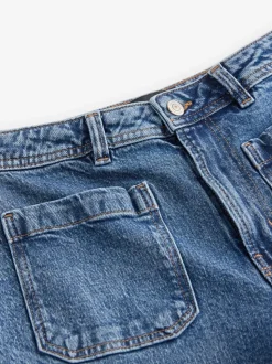 Donkerblauw - Jeans met wijde pijpen en opgestikte zakken