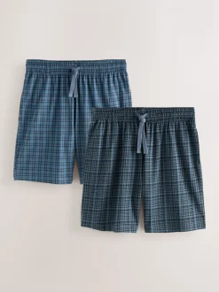 Donkerblauw - Jersey Check Pyjamas Shorts 2 Pack