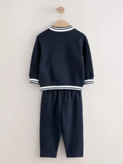 Donkerblauw - Jersey letterman-jack en broek set (3mnd-7jr)