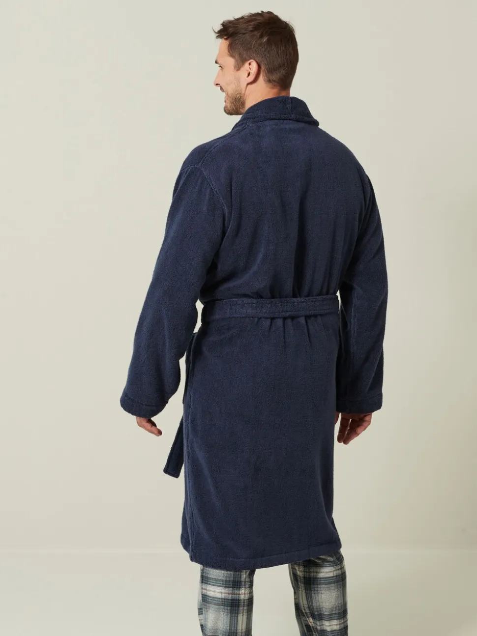 Donkerblauw - Katoenen kamerjas van badstof