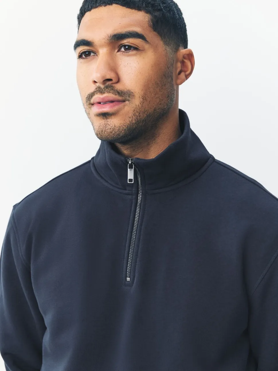 Donkerblauw - Kwartrits - Sweatshirt van jersey met hoog katoengehalte